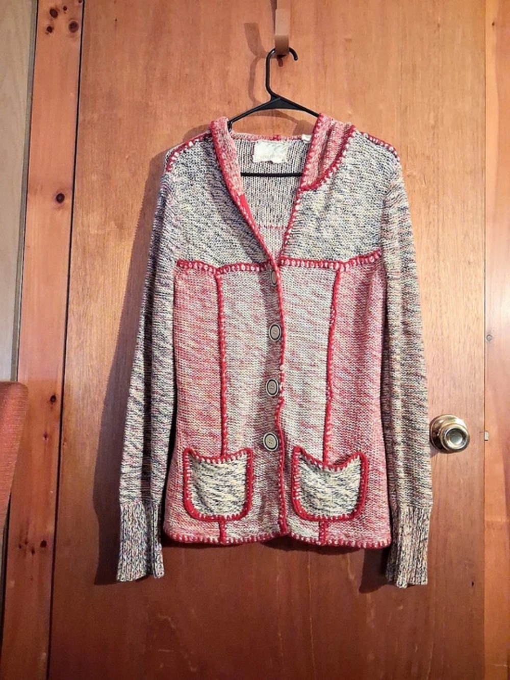 Sparrow Thistle Hooded Cardi Red & Gray Cardigan